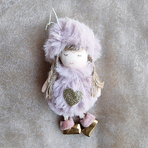 Hanging Christmas Angel Ornament With Fluffy Hat - Pink