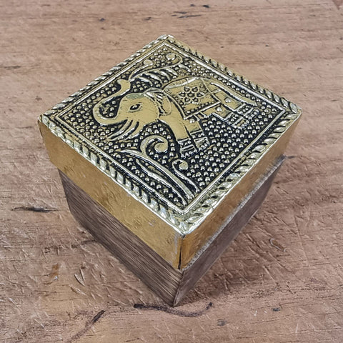 Mini Brass & Wood Box - Elephant