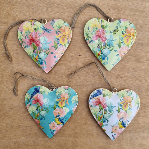 Springtime Metal Heart Ornament - Teal