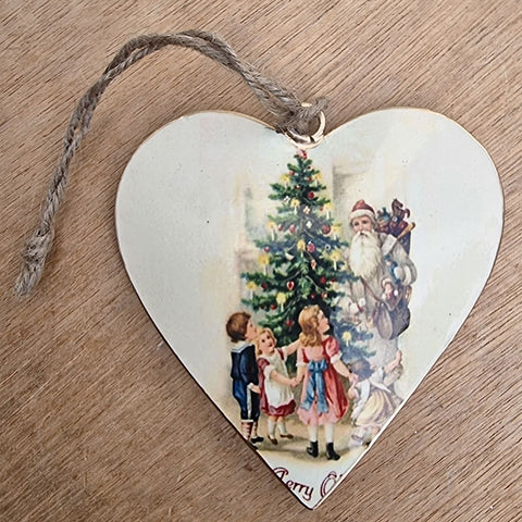 Vintage Christmas Metal Heart Ornament