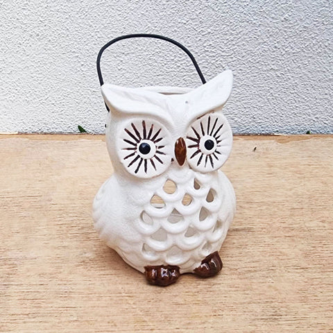 Owl Hanging Votive Holder - White