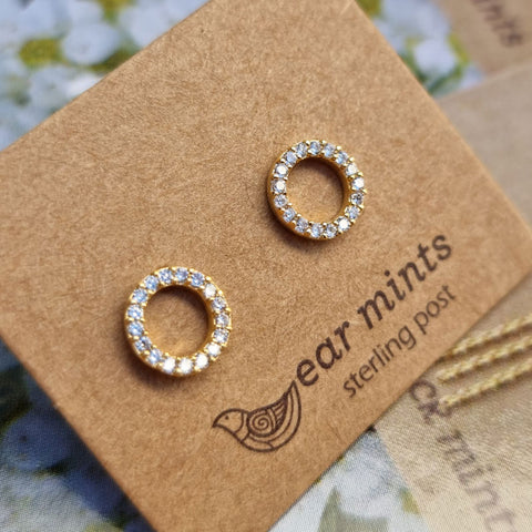 Open Circle Ear Mints Earrings - Gold With Cubic Zirconia