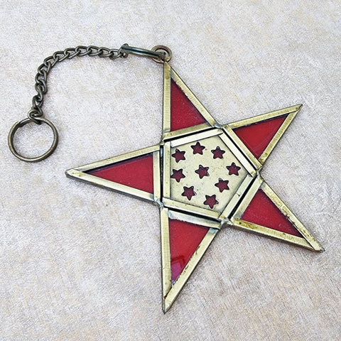 Hanging Star Ornament Glass & Brass - Red