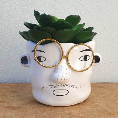 Man With Metal Glasses Planter