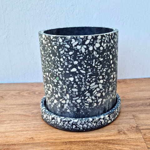 Sia Terrazzo Planter Pot & Saucer - Grey Large