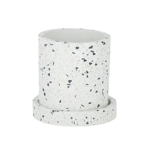 Sia Terrazzo Planter Pot & Saucer - White Small