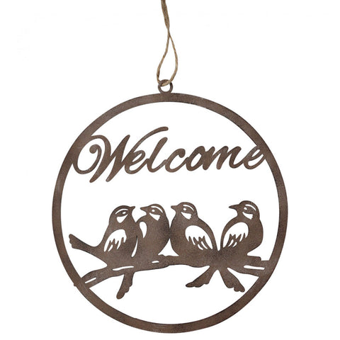 Welcome Hanging Bird Wreath - Bronze