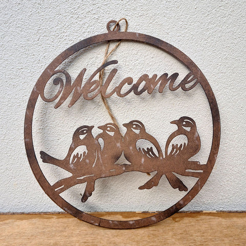 Welcome Hanging Bird Wreath - Bronze