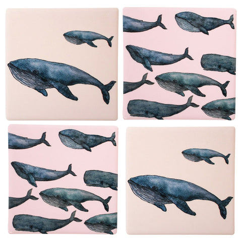 Whale Family Set of 4 Coasters