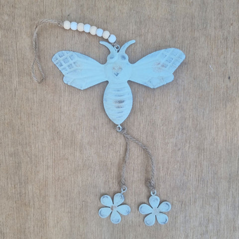 Hanging Metal Bee Ornament - Blue