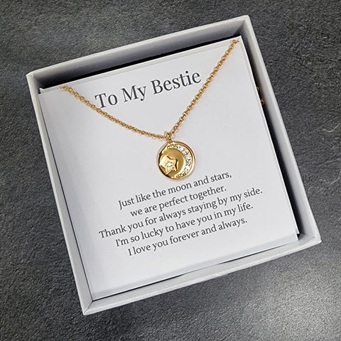 Bestie Moon & Star Necklace - Gold