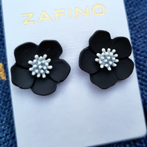 Mini Flower Stud Earrings By Zafino - Black