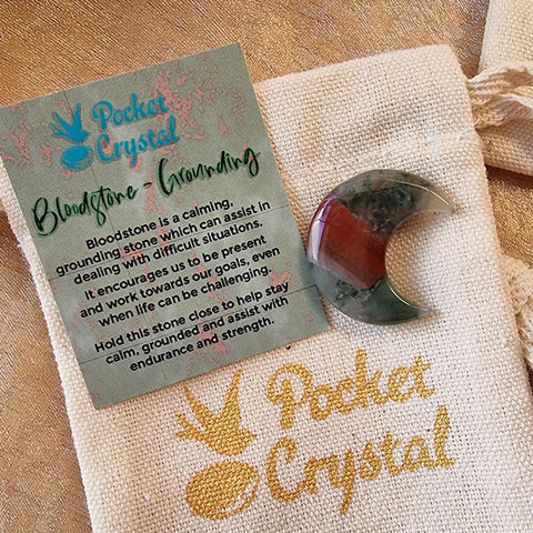 Bloodstone Pocket Crystal Moon - Grounding