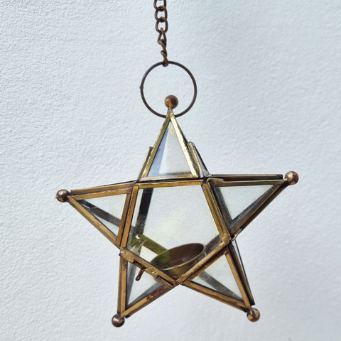 Star Hanging Brass and Glass Lantern - Clear