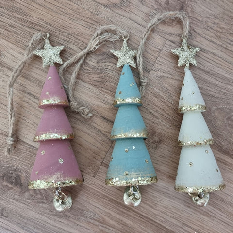 Glitter Tree Hanging Christmas Bell Ornament - Sage