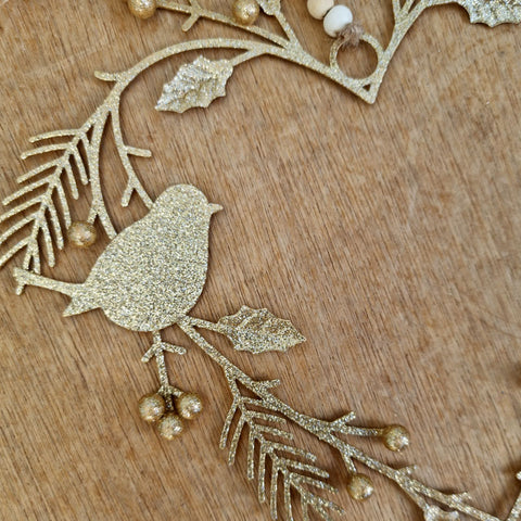 Hanging Bird Wreath - Gold