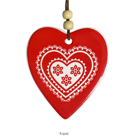 Hanging Heart Red Christmas Folk Design