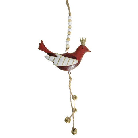 Hanging Red Bird With Bells