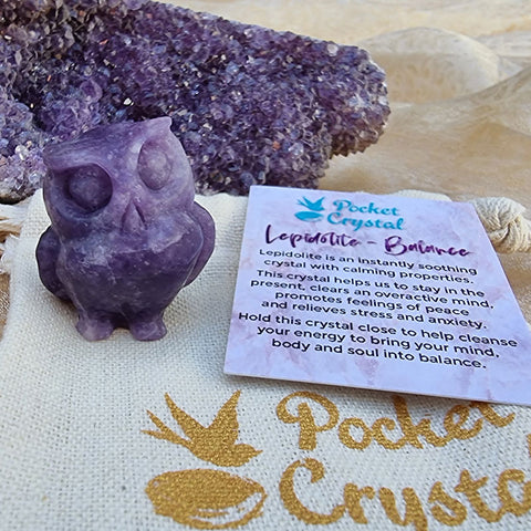 Lepidolite Pocket Crystal Owl - Balance