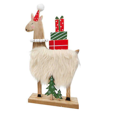 Standing Christmas Llama Decoration With Hat - Red & Green