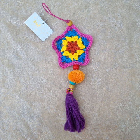 Retro 70s Crochet Hanging Christmas Ornament - Star Pink