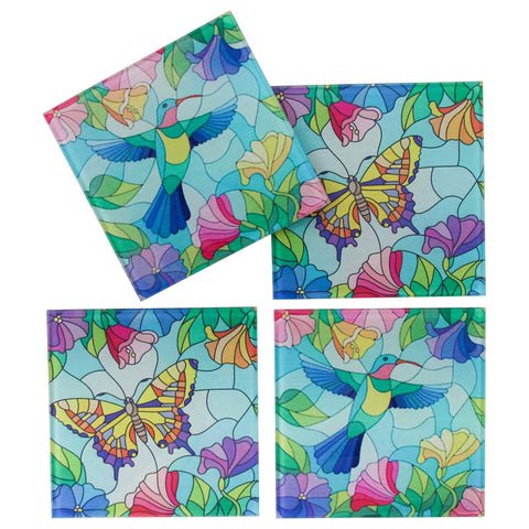 Set of 4 Coasters - Stained Glass Colourful