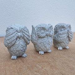 Three Wise Owls Hoot Grey - See no evil, hear no evil, speak no evil