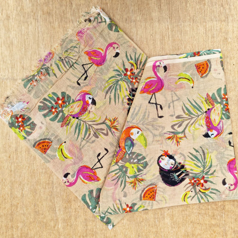 Tropical Bird Design Cotton Scarf