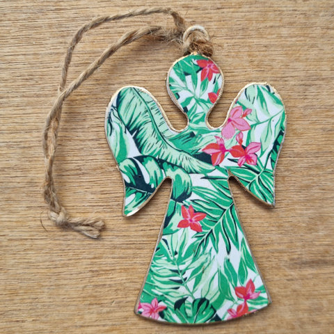 Tropical Leaves Metal Angel Ornament - 3 Designs