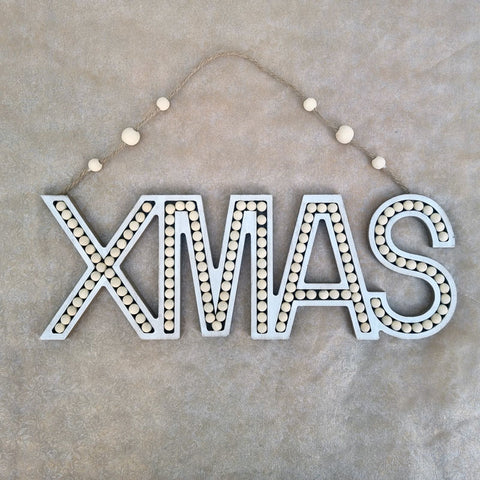 Xmas Word Hanging Sign - Natural/White