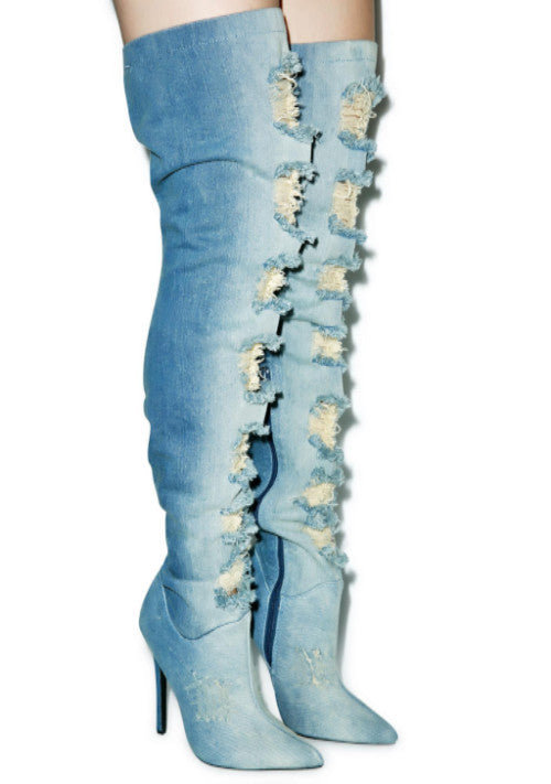 thigh high denim boots