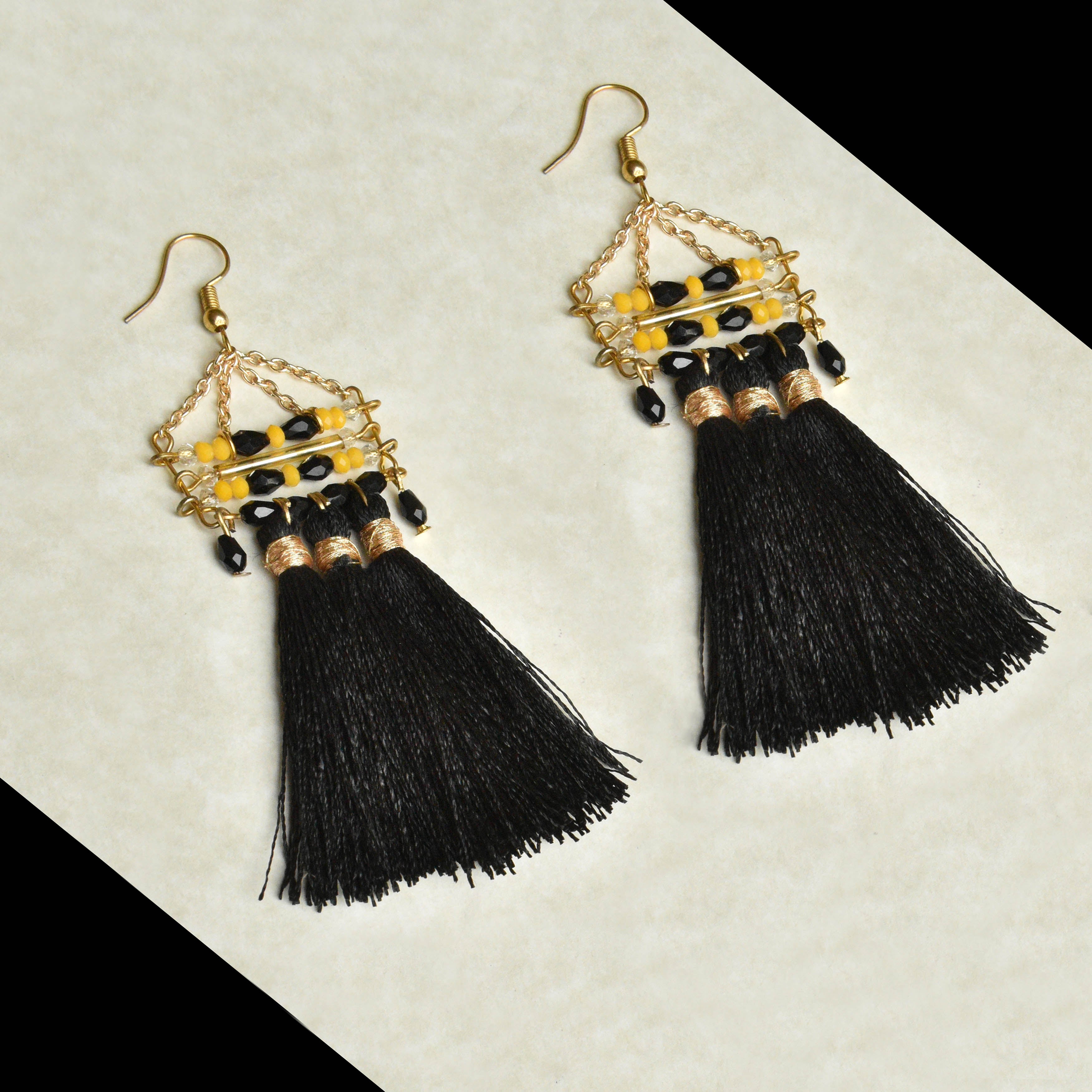 Black & Gold Tassel Earrings - Mardi Gras Creations