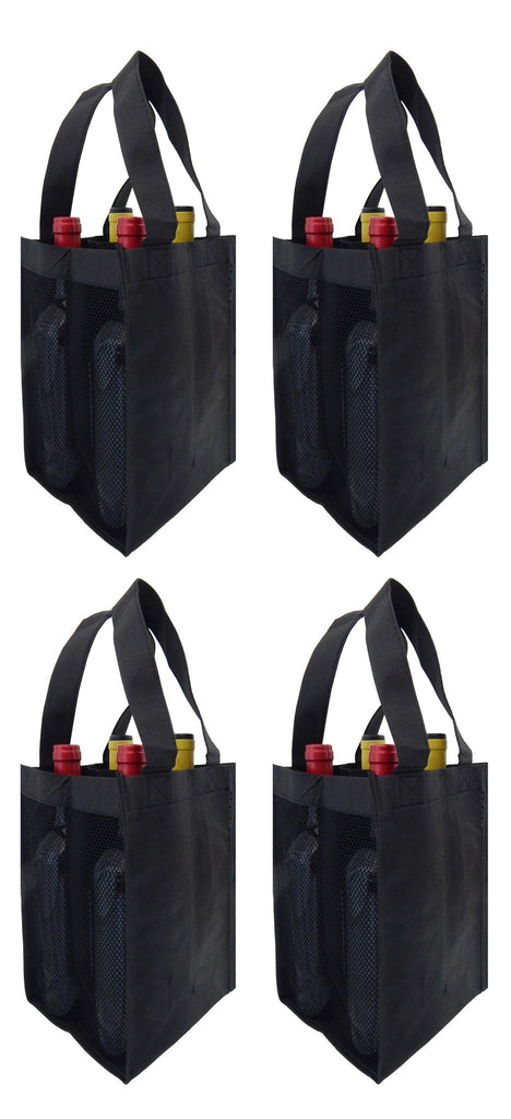 4 Bottle Tote, Black, Mesh Side Panels [4 Bag Set] – CYMA Bags