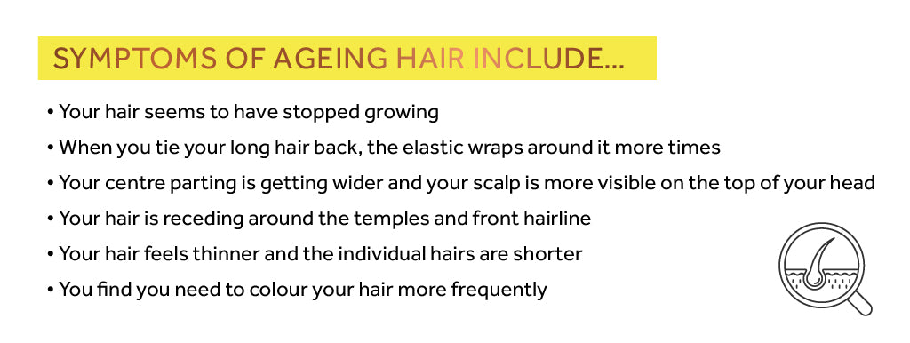 Infographic listing signs of ageing hair