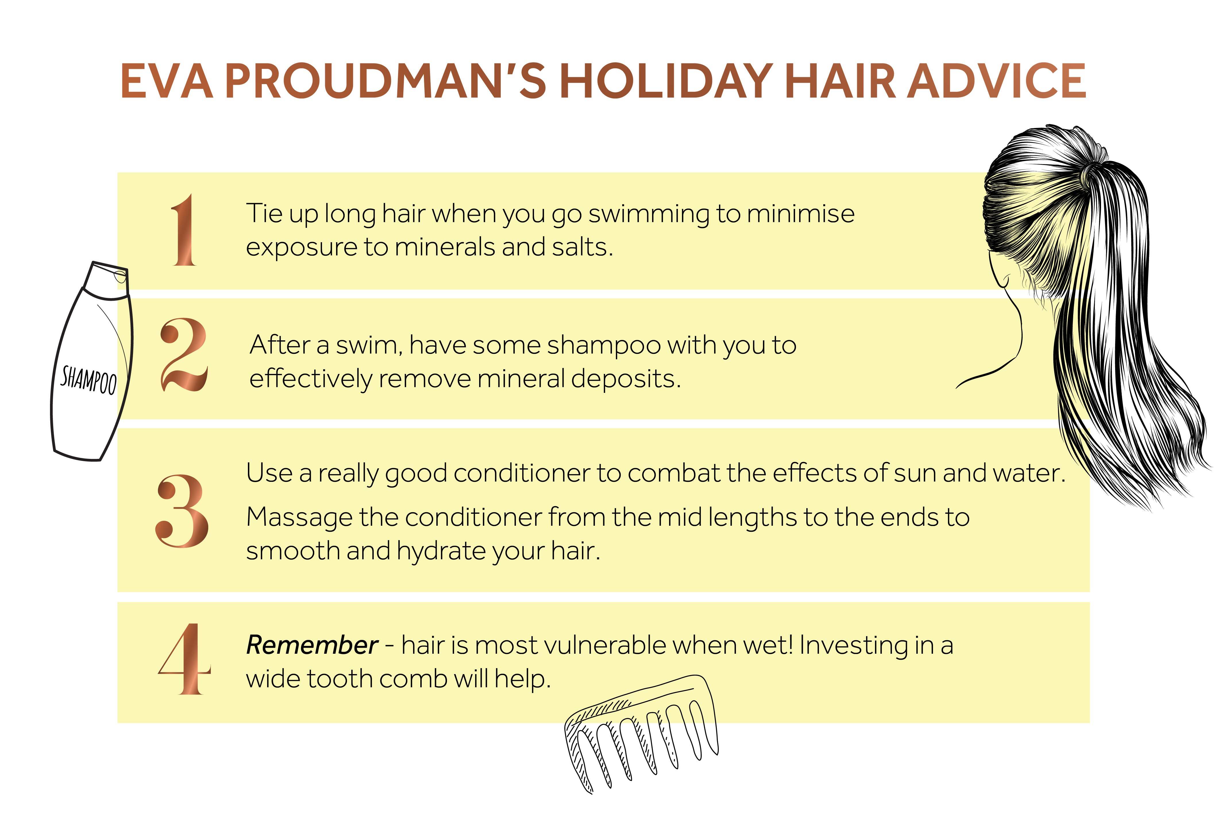 List showing four ways to protect hair while on holiday