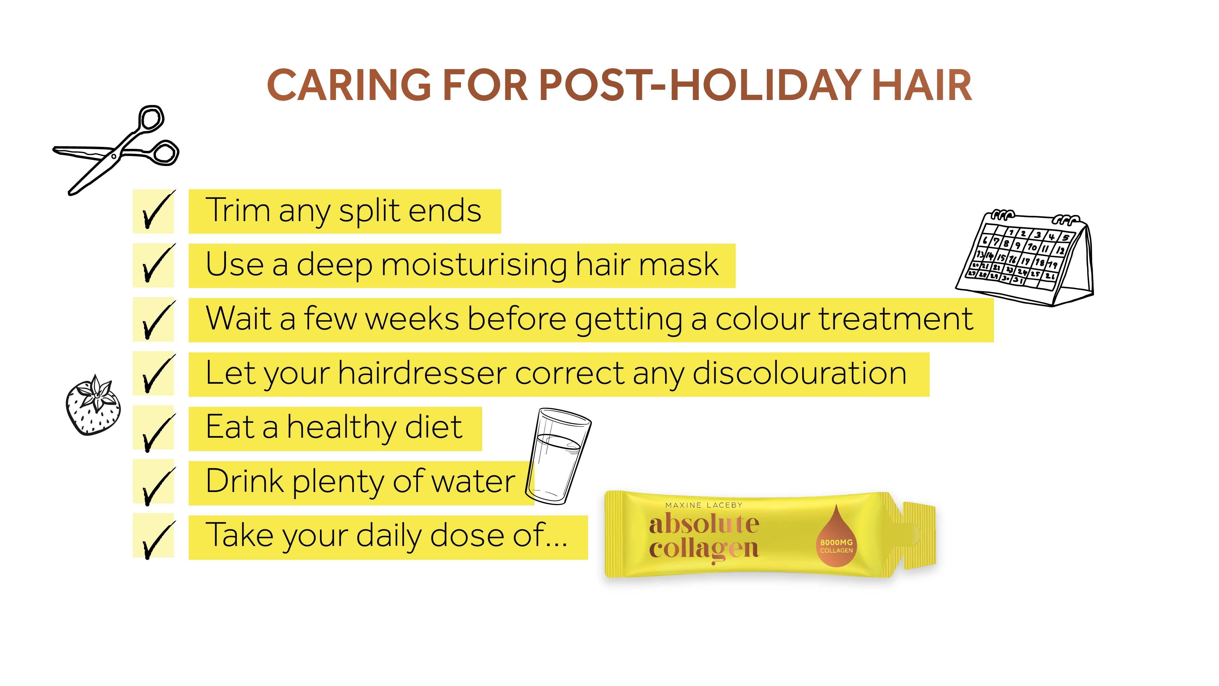 List showing a selection of haircare advice tips for caring for post-holiday hair