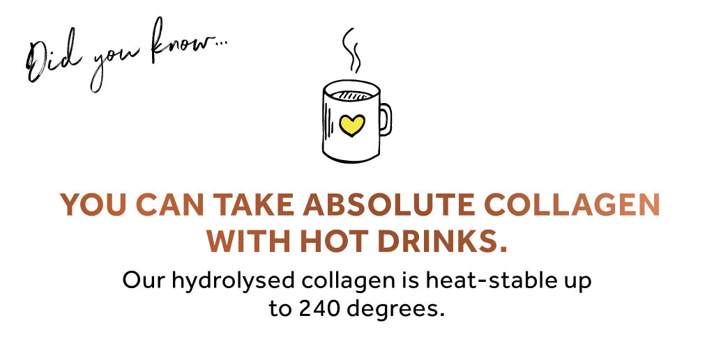Graphic explaining that you can take Absolute Collagen with a hot drink