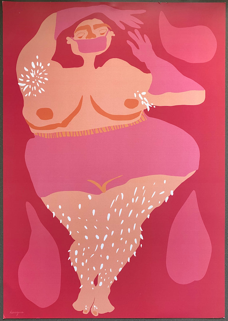 Image of a pink art print of a woman's body