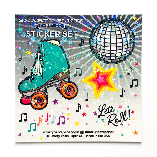 party favor stickers, girls roller skating party sticker sheet