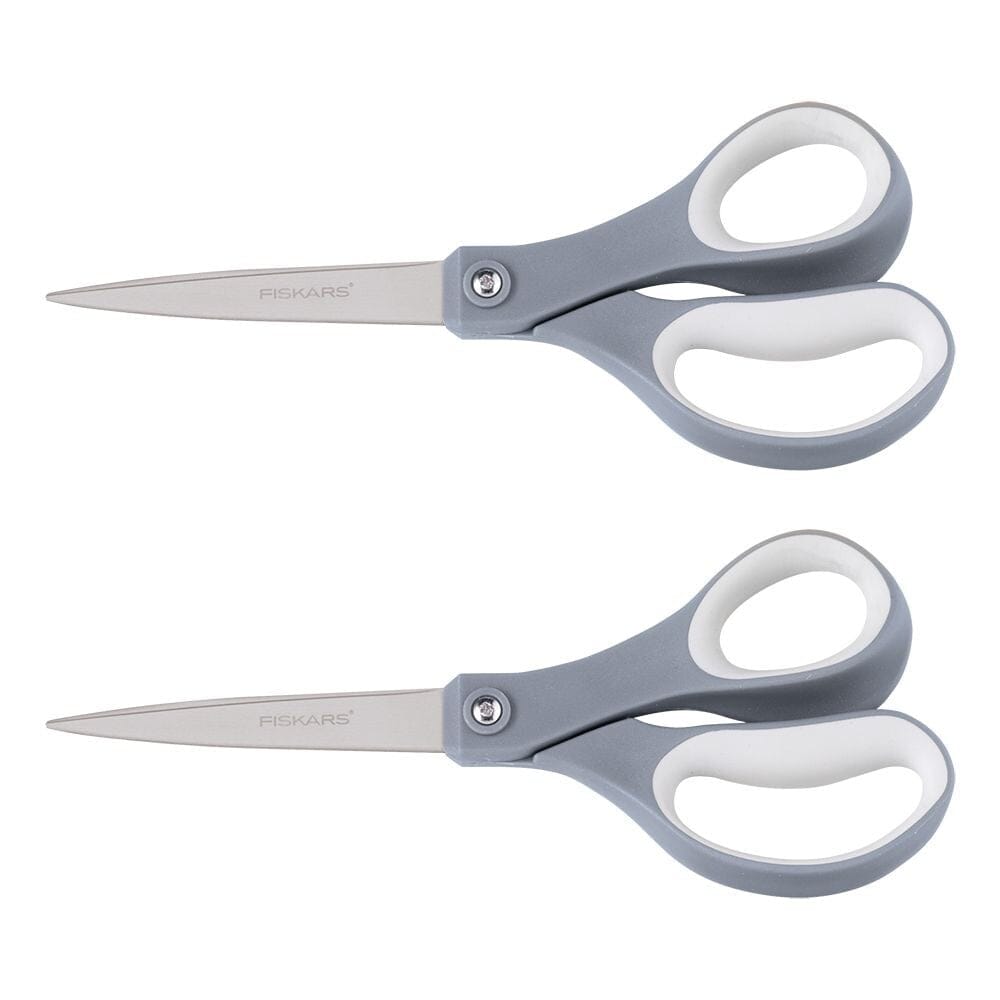 Fiskars 2 Pack Titanium Softgrip Scissors, Gray, 8 inch