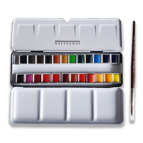 Sennelier - L'Aquarelle Professional Watercolor Paint Set (12 Half Pans)  with Metal Palette Box | High Honey Content for More Luminosity & Brilliance