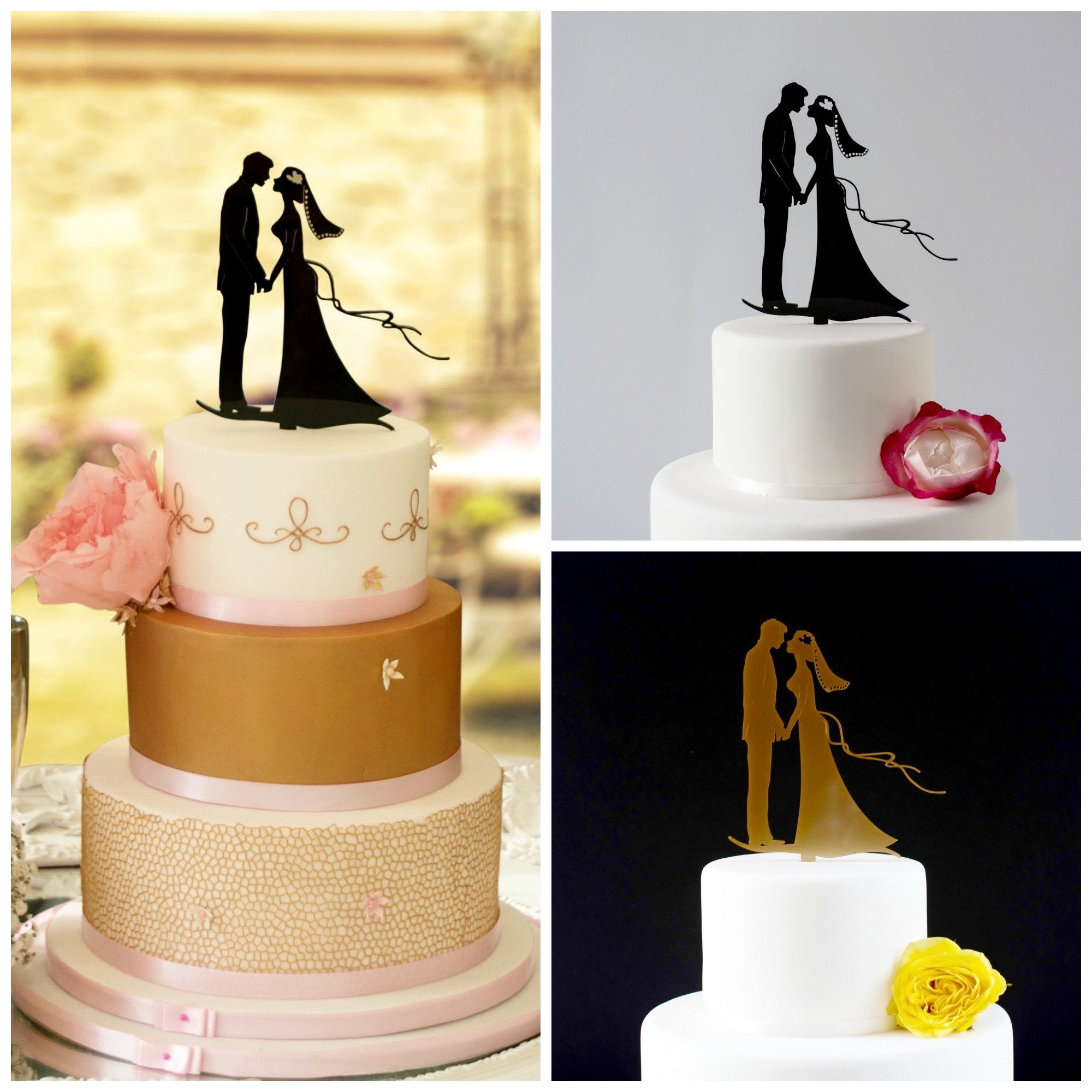 Classic Bride And Groom Silhouette Wedding Cake Topper