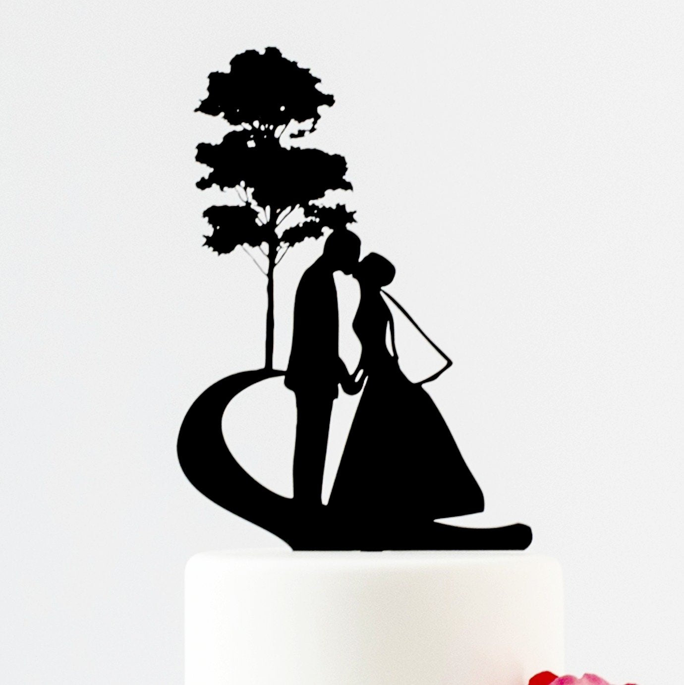 Vintage Bride And Groom Silhouette Wedding Cake Topper