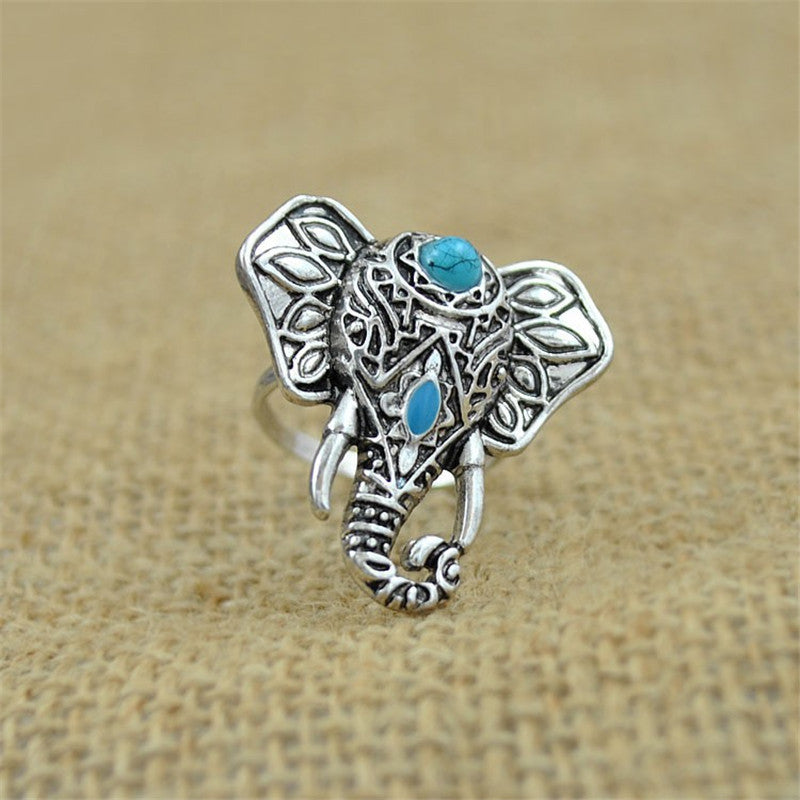 Bohemia Vintage Antique Silver Elephant  Boho Rings  