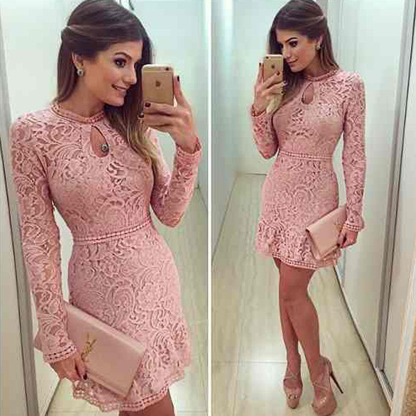 caris dusty pink long sleeve lace bodycon dress