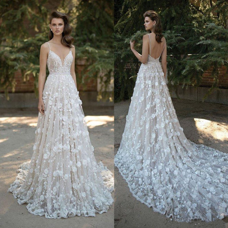 Deep V Backless Wedding  Dresses  Bohemian  Country  Bridal  