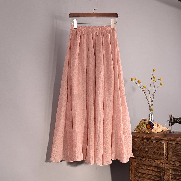 Women Linen Cotton Long Skirts Elastic Waist Pleated Boho Style ...