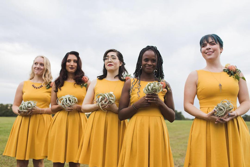 bridesmaid mustard dress