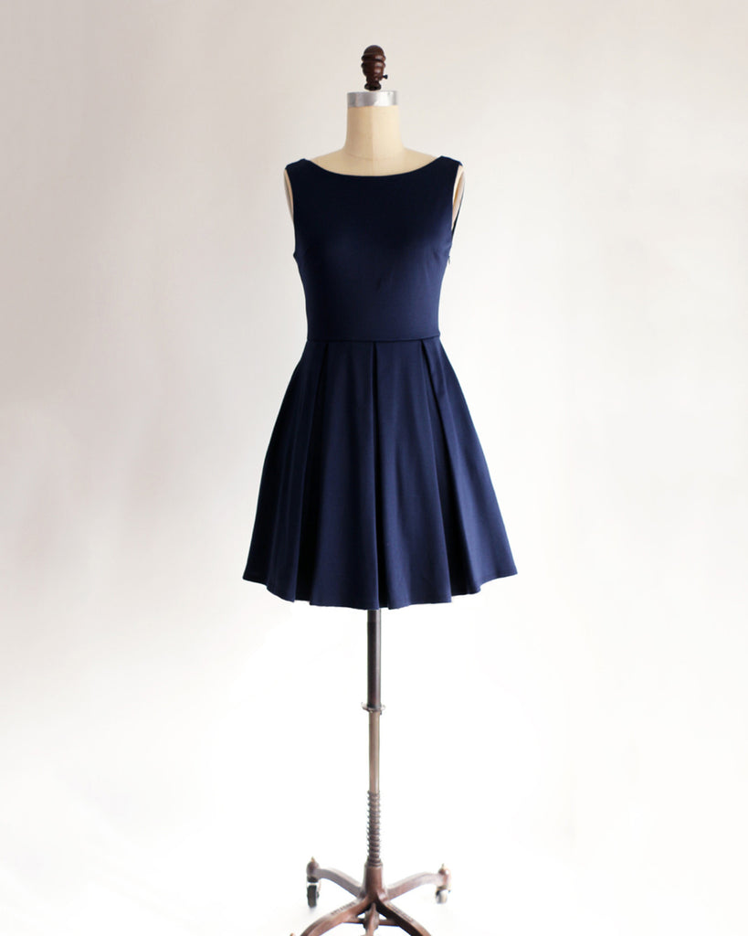 navy blue fit and flare dress