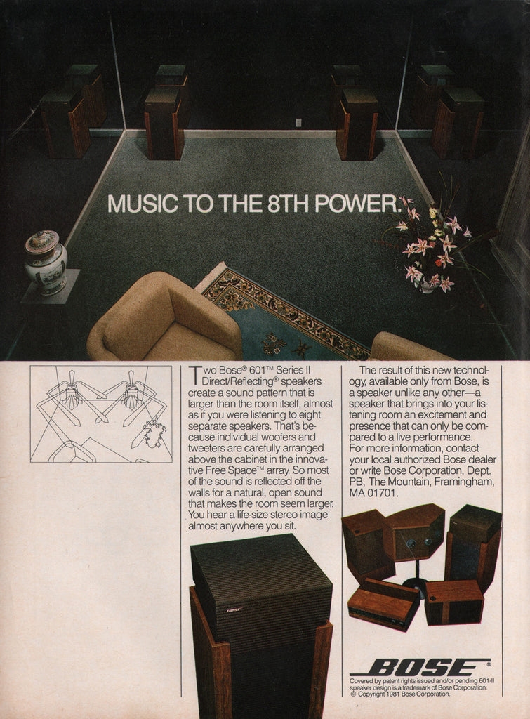 1981 Vintage BOSE 601 Series II Direct/Reflecting Speakers Audio Print Ad